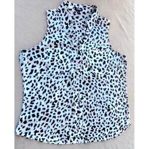 Express Women’s Vest Blouse Leopard Print Sleeveless Collared Summer Sheer XL